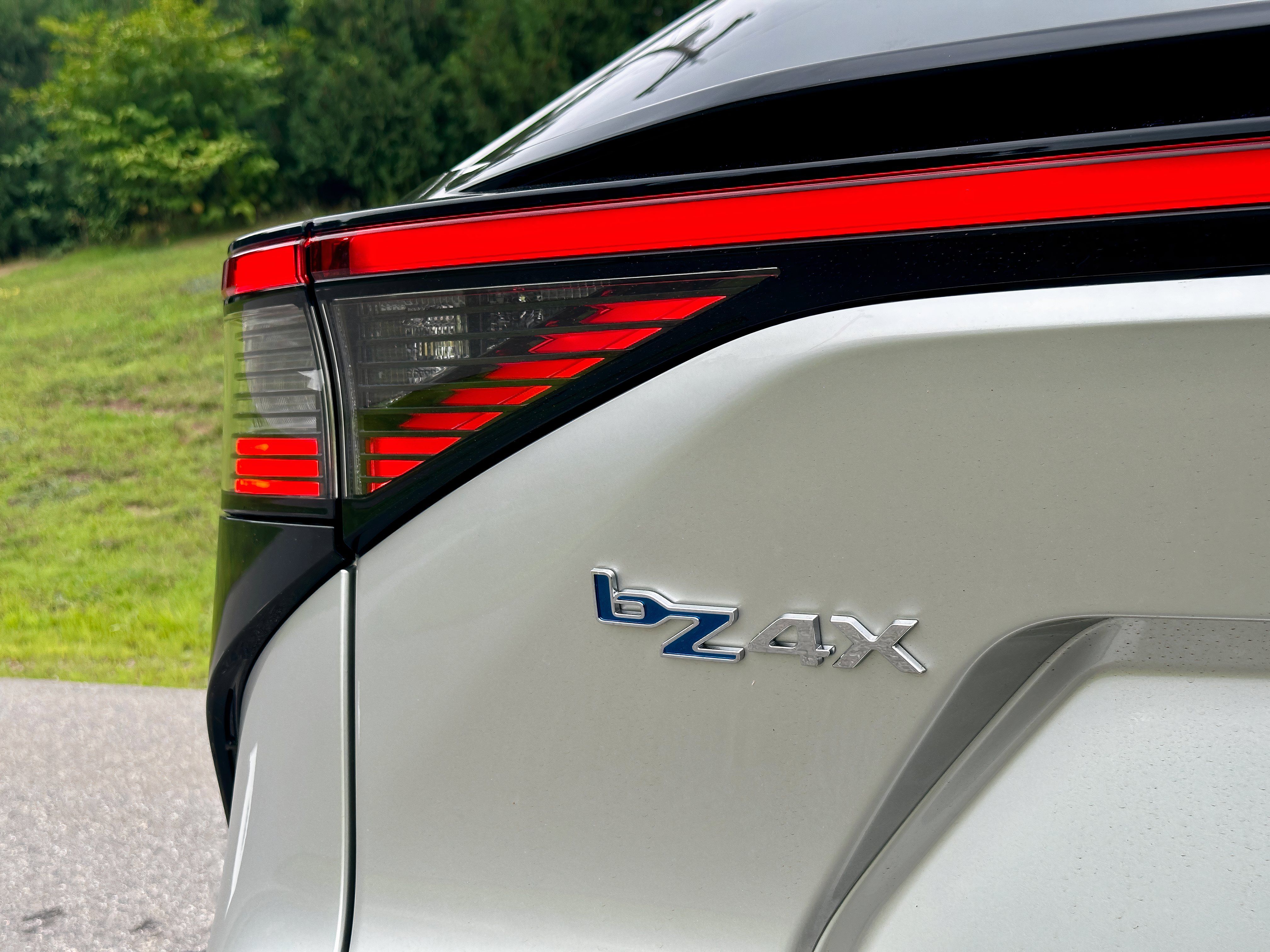 The rear badge on the 2024 Toyota bZ4X
