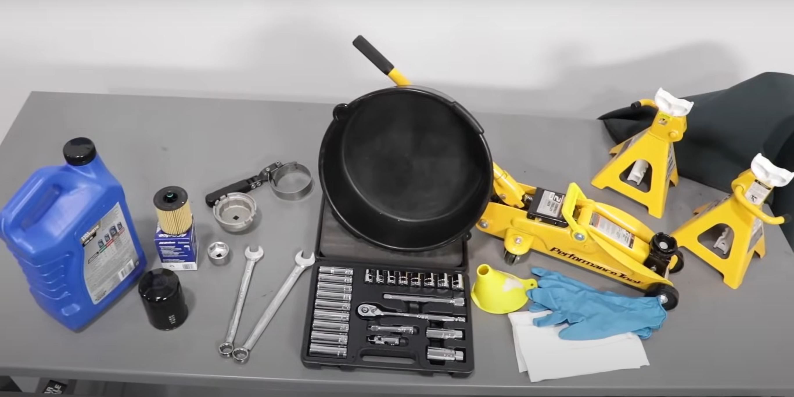 Oil change tools and supplies