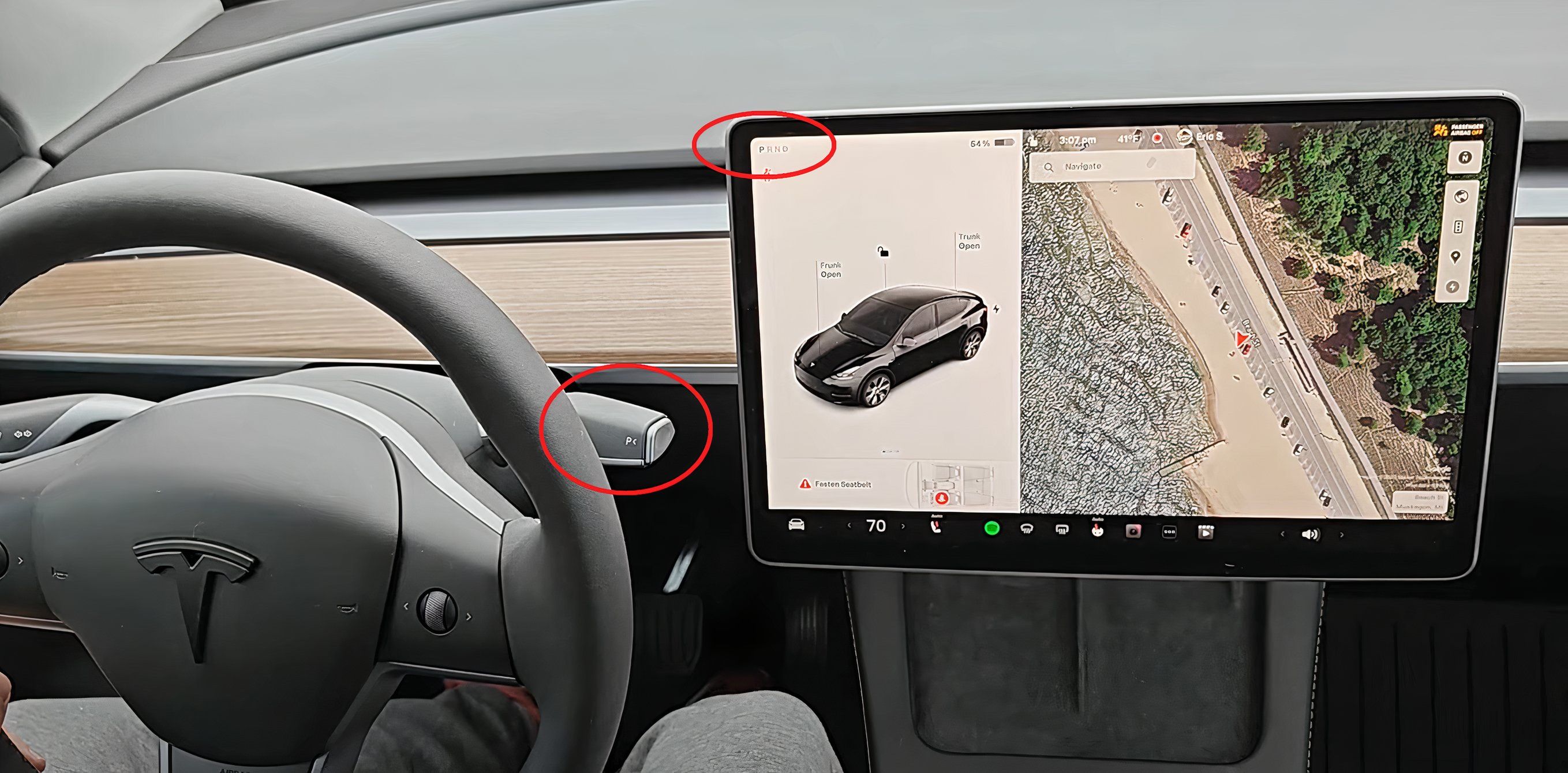 Tesla Model S shift stalk and touchscreen