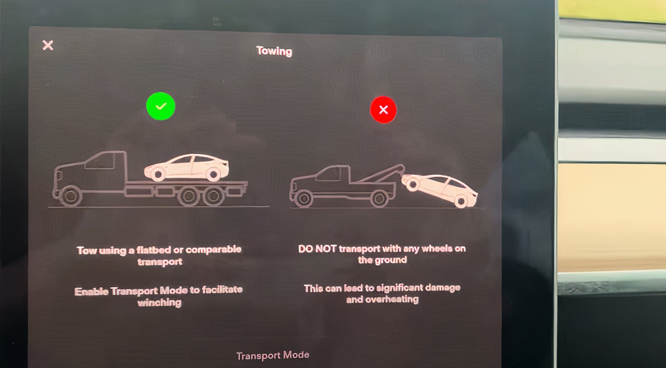 Tesla transport mode