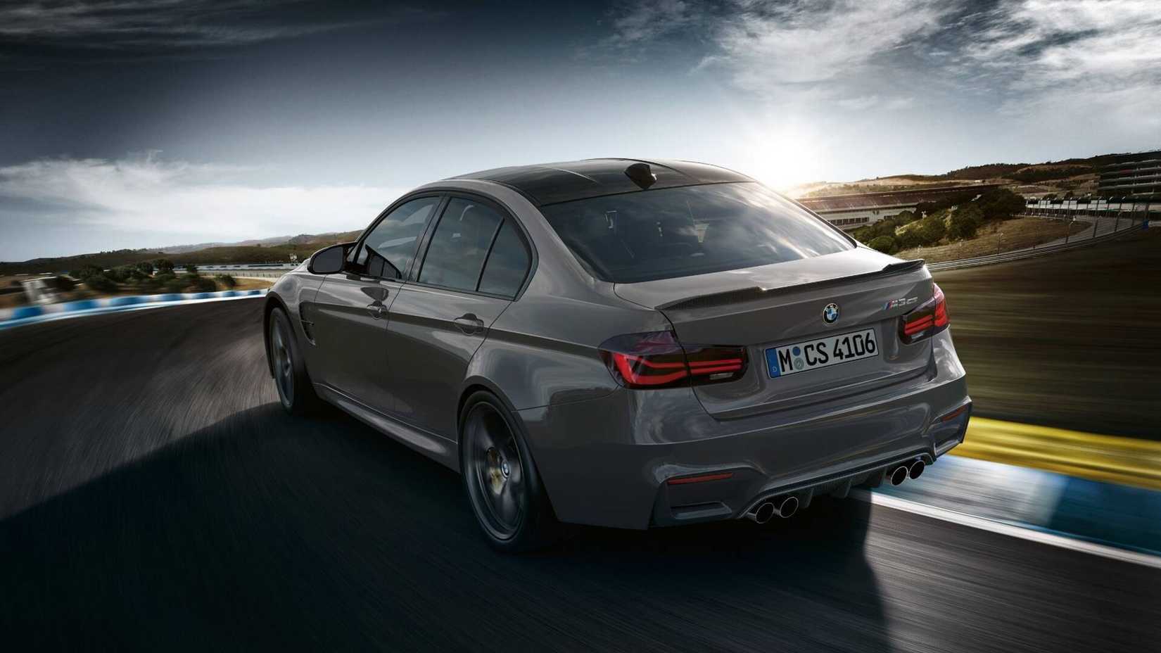 2018 BMW M3 CS Gray Rear Angled View Track Driving
