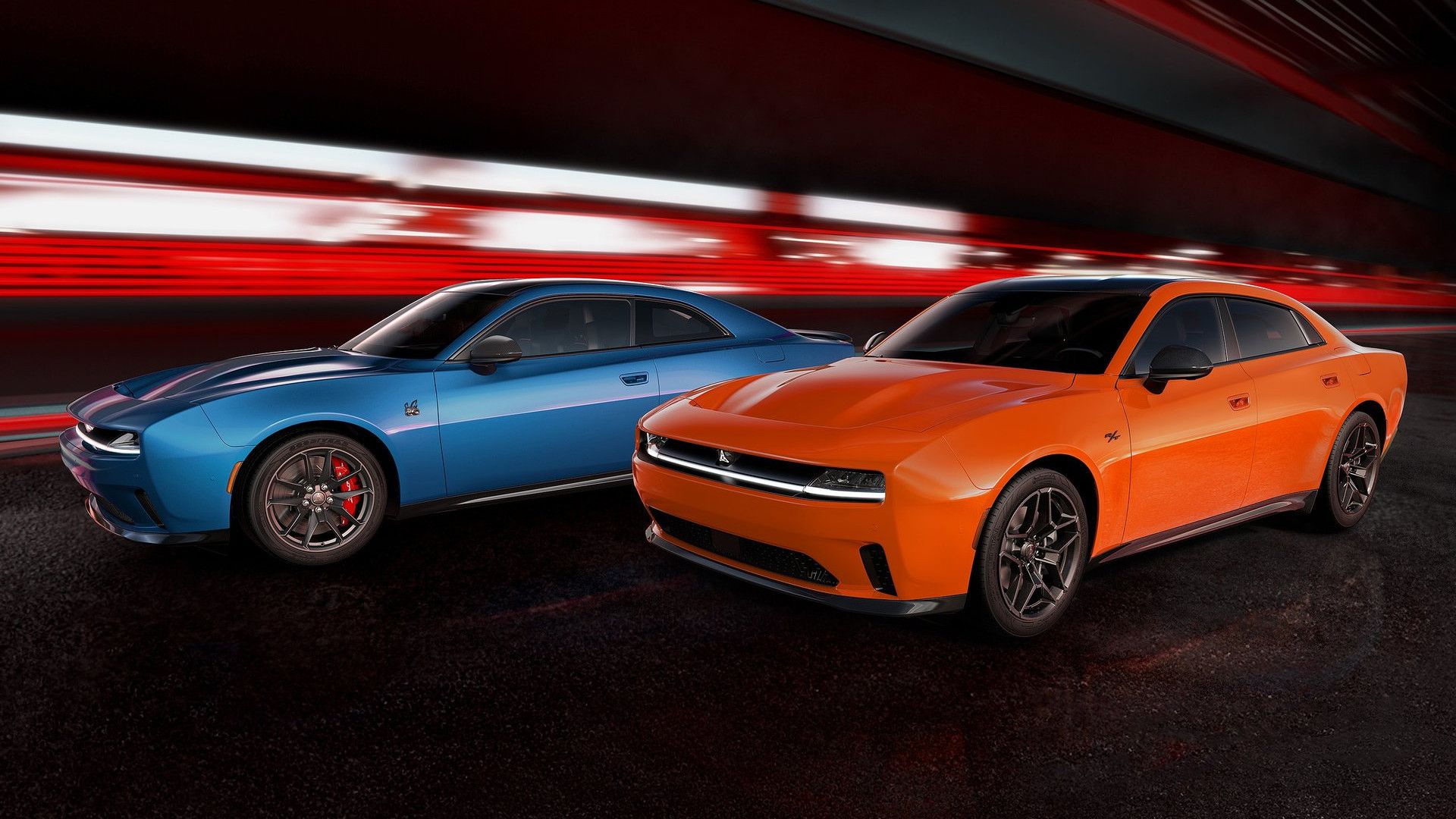 2025 Dodge Charger Blue Sixpack and Daytona 4-door Orange Front Angle