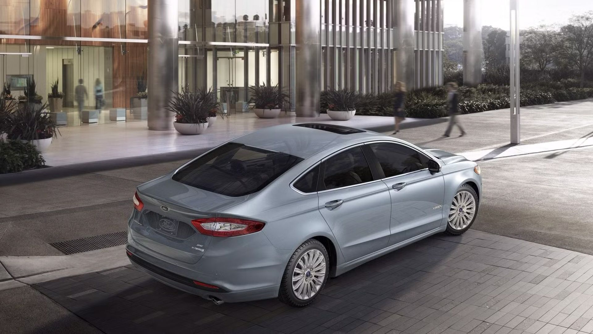 2015 Ford Fusion Hybrid rear 3/4 overhead