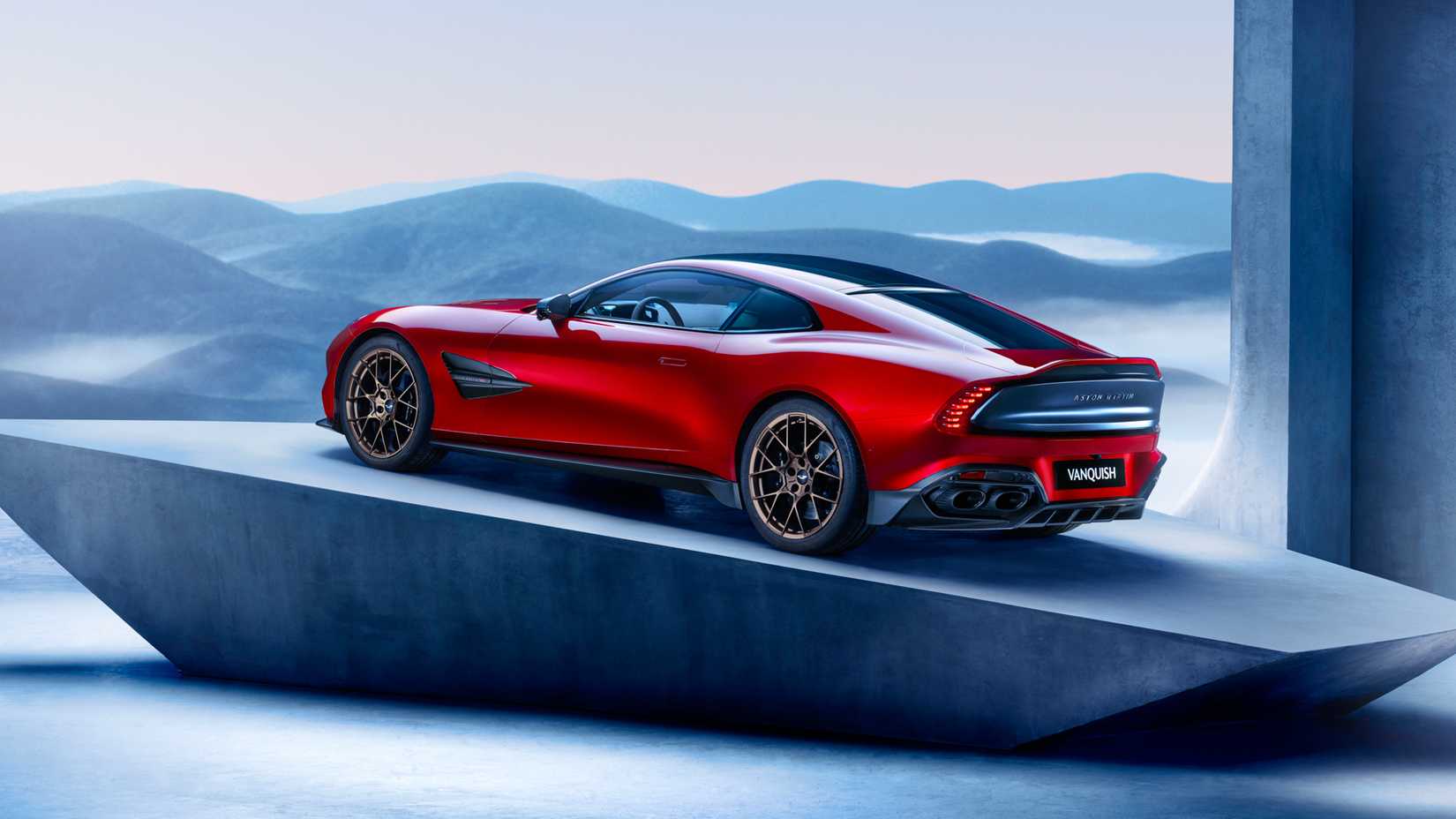2025 Aston Martin Vanquish Coupe Red/Black Rear Angle