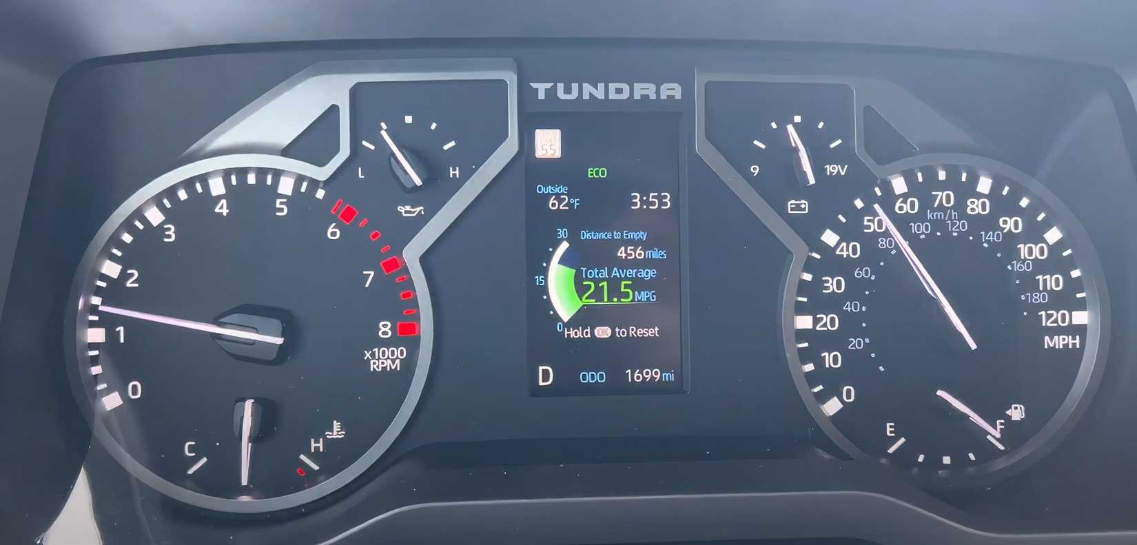 avg-fuel-mileage-on-a-tundra-with-stop-start Toyota Tundra gauge cluster