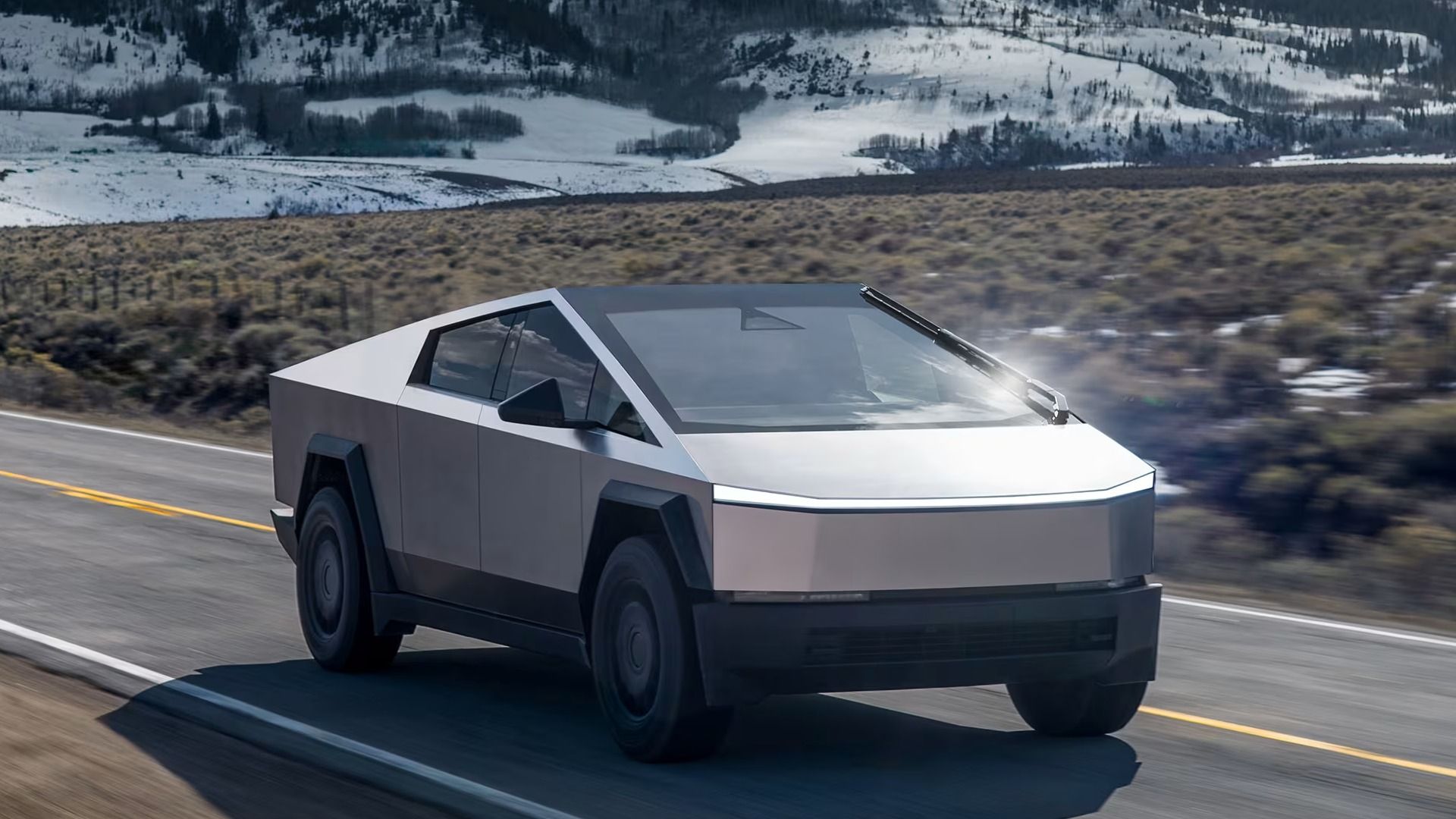 2024 Tesla Cybertruck Front Angled View Driving