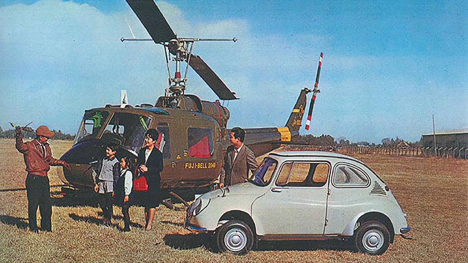 Subaru 360 advertisement with UH-2