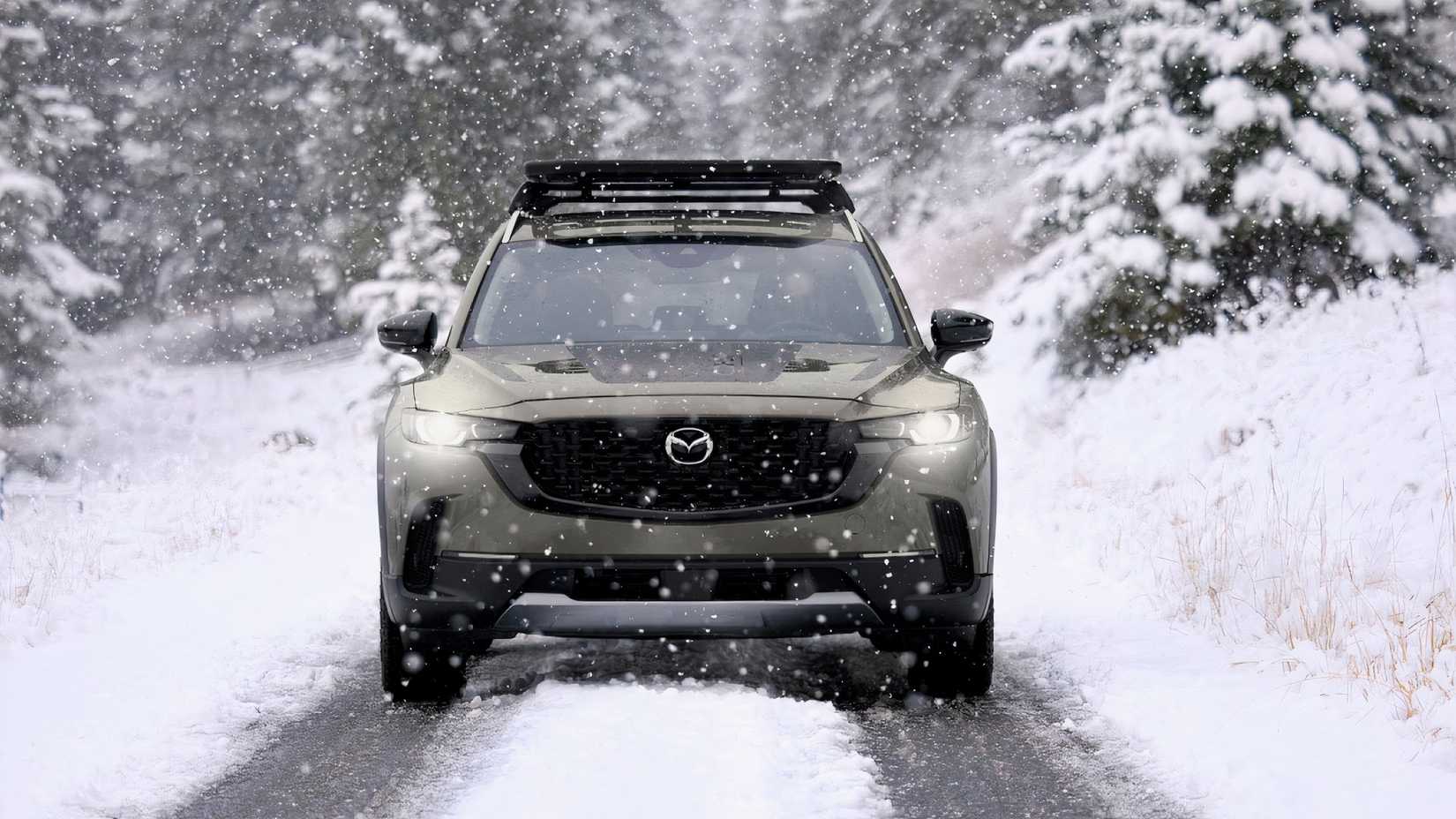 2025-mazda-cx-30-4 2025 Mazda CX-50 Turbo Meridian Edition Bronze Front Snow Driving